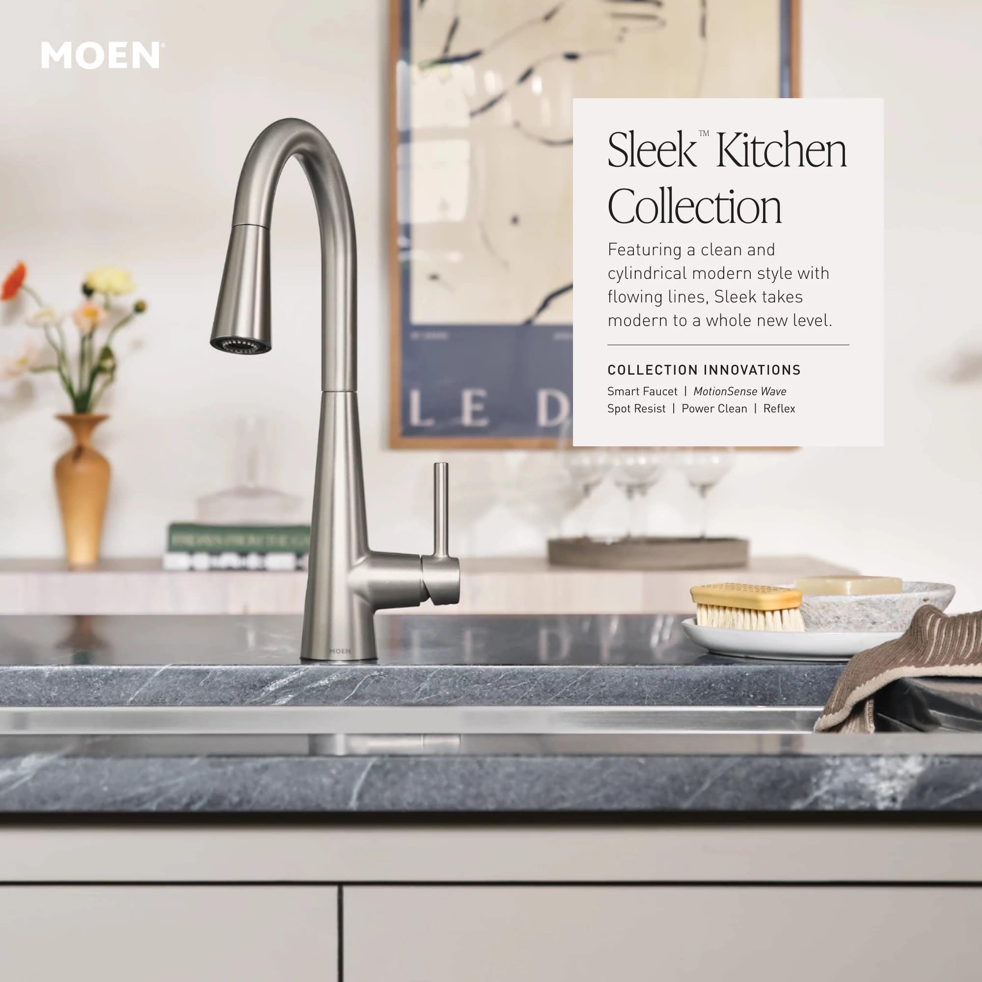 Moen Sleek Chrome Pulldown Kitchen Faucet Featuring Pull Down